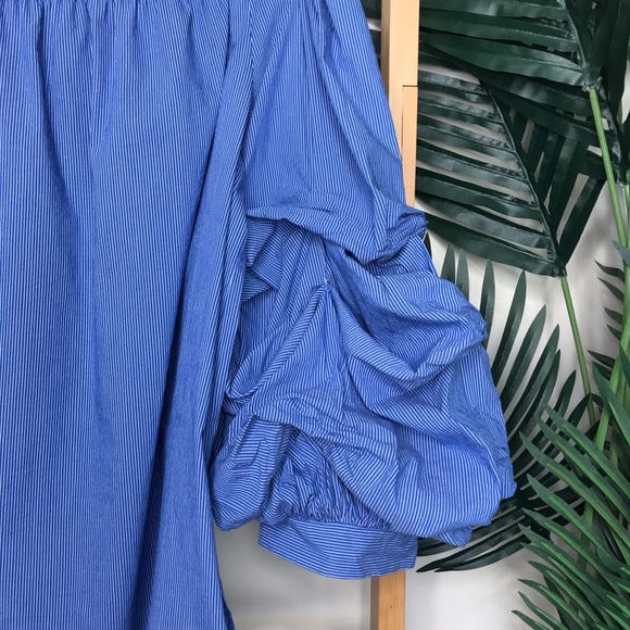 SOLD Zara Blue Striped Ruffle Sleeve Top Blouse M - Picture 13 of 14